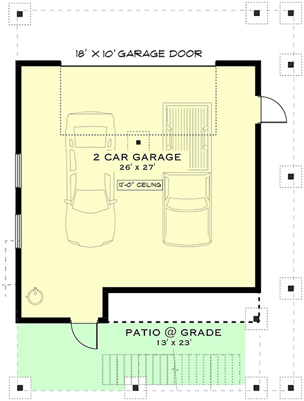 Cottage, Country, Farmhouse Garage-Living Plan 84627 with 2 Beds, 1 Baths, 2 Car Garage First Level Plan