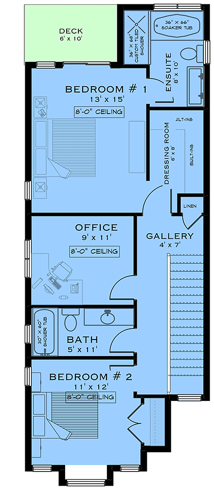 Contemporary, European House Plan 84629 with 2 Beds, 3 Baths Second Level Plan