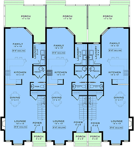 Contemporary, European Multi-Family Plan 84630 with 8 Beds, 9 Baths First Level Plan