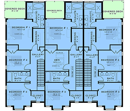 Contemporary, European Multi-Family Plan 84630 with 8 Beds, 9 Baths Second Level Plan
