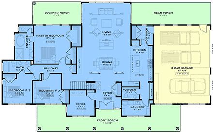 Country, Farmhouse, Ranch House Plan 84632 with 3 Beds, 3 Baths, 3 Car Garage First Level Plan