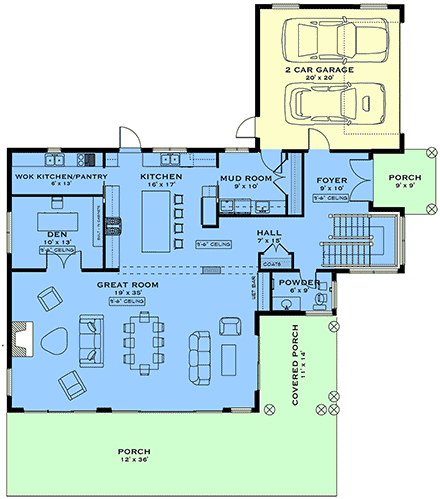 Mediterranean, Tuscan House Plan 84633 with 4 Beds, 4 Baths, 2 Car Garage First Level Plan