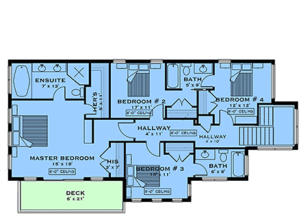 Mediterranean, Tuscan House Plan 84633 with 4 Beds, 4 Baths, 2 Car Garage Second Level Plan
