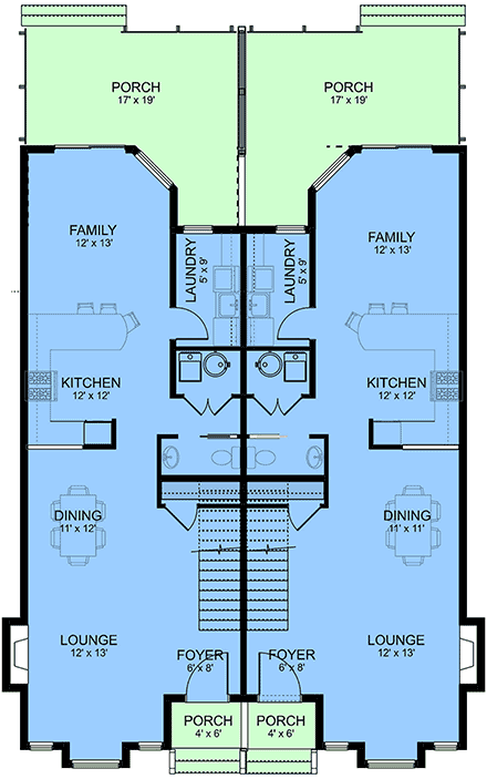 Contemporary, European Multi-Family Plan 84634 with 5 Beds, 6 Baths First Level Plan