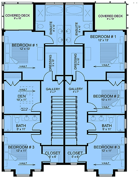 Contemporary, European Multi-Family Plan 84634 with 5 Beds, 6 Baths Second Level Plan