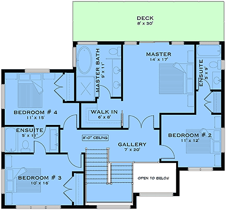 Contemporary, Prairie, Southwest House Plan 84636 with 4 Beds, 4 Baths, 2 Car Garage Second Level Plan