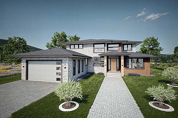 Contemporary, Prairie, Southwest House Plan 84636 with 4 Beds, 4 Baths, 2 Car Garage Elevation