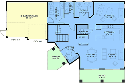 Contemporary, European, Southwest House Plan 84637 with 4 Beds, 4 Baths, 2 Car Garage First Level Plan