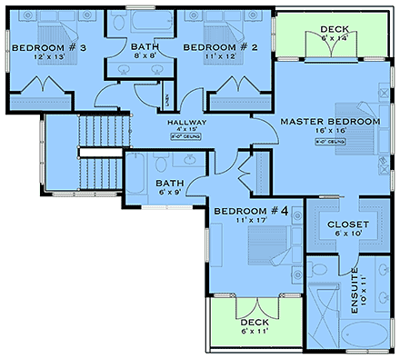 Contemporary, European, Southwest House Plan 84637 with 4 Beds, 4 Baths, 2 Car Garage Second Level Plan