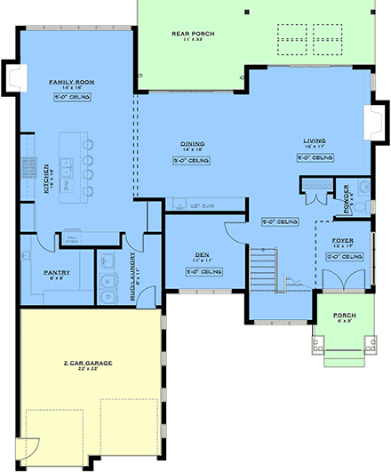 Country, Craftsman, Farmhouse, Southwest House Plan 84639 with 3 Beds, 4 Baths, 2 Car Garage First Level Plan