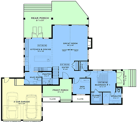 Country, Craftsman, Farmhouse, Southwest House Plan 84640 with 3 Beds, 3 Baths, 2 Car Garage First Level Plan