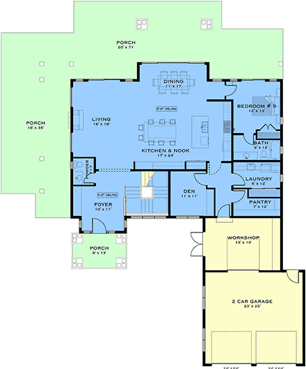 Country, Craftsman, Farmhouse House Plan 84642 with 5 Beds, 6 Baths, 2 Car Garage First Level Plan