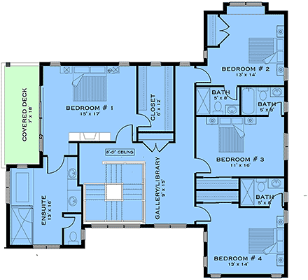 Country, Craftsman, Farmhouse House Plan 84642 with 5 Beds, 6 Baths, 2 Car Garage Second Level Plan