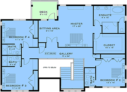 Country, Farmhouse, New American, Southern House Plan 84643 with 4 Beds, 7 Baths, 3 Car Garage Second Level Plan