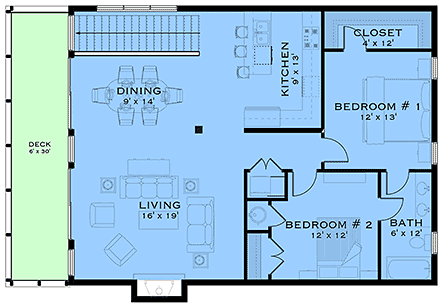 Cottage, Country, Farmhouse Garage-Living Plan 84644 with 2 Beds, 1 Baths, 2 Car Garage Second Level Plan