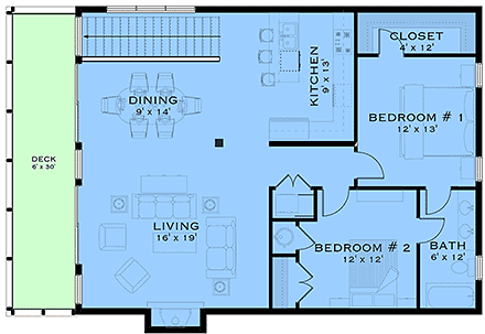Coastal, Cottage, Craftsman, Farmhouse Garage-Living Plan 84647 with 2 Beds, 1 Baths, 2 Car Garage Second Level Plan