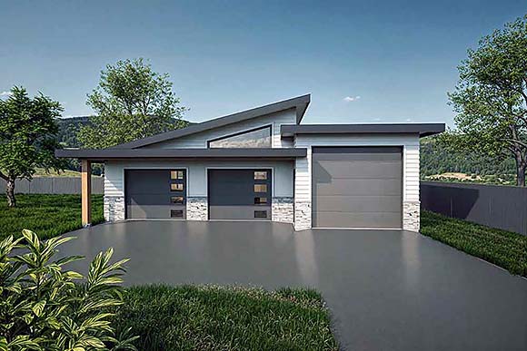 Contemporary, European, Modern 3 Car Garage Plan 84649 Elevation