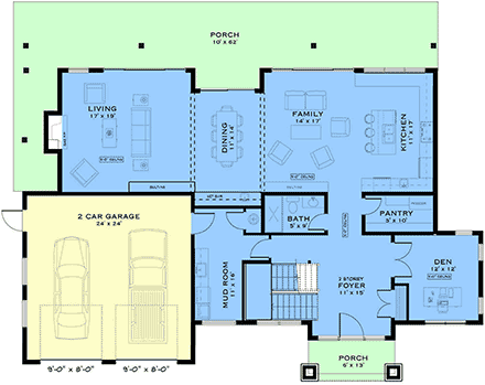 Coastal, Contemporary, Cottage, European, Farmhouse House Plan 84650 with 3 Beds, 4 Baths, 2 Car Garage First Level Plan