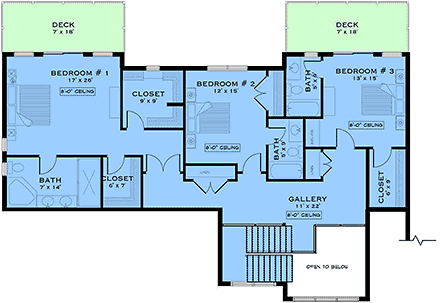 Coastal, Contemporary, Cottage, European, Farmhouse House Plan 84650 with 3 Beds, 4 Baths, 2 Car Garage Second Level Plan