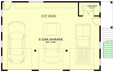 Cabin, Cottage, Country, Craftsman Garage-Living Plan 84653 with 2 Beds, 1 Baths, 3 Car Garage First Level Plan