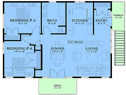 Cabin, Cottage, Country, Craftsman Garage-Living Plan 84653 with 2 Beds, 1 Baths, 3 Car Garage Second Level Plan