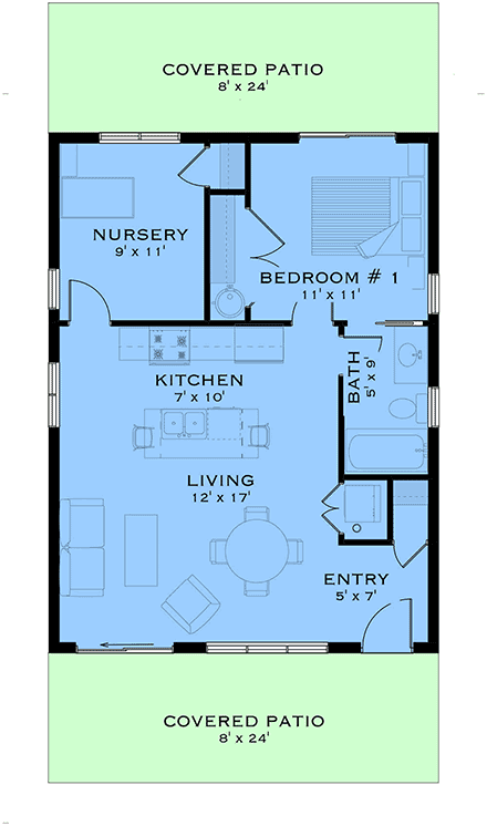 Bungalow, Coastal, Cottage, Farmhouse, Ranch House Plan 84654 with 2 Beds, 1 Baths First Level Plan