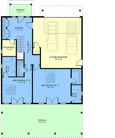 Contemporary, Modern House Plan 84655 with 3 Beds, 3 Baths, 2 Car Garage First Level Plan