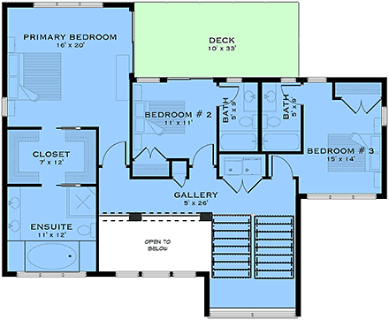 Contemporary, European, Modern House Plan 84656 with 3 Beds, 4 Baths, 3 Car Garage Second Level Plan