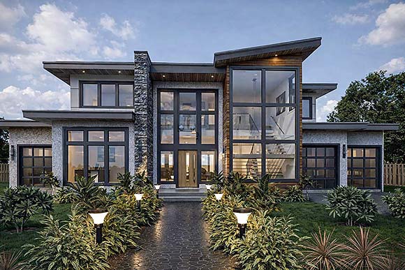 Contemporary, European, Modern House Plan 84656 with 3 Beds, 4 Baths, 3 Car Garage Elevation