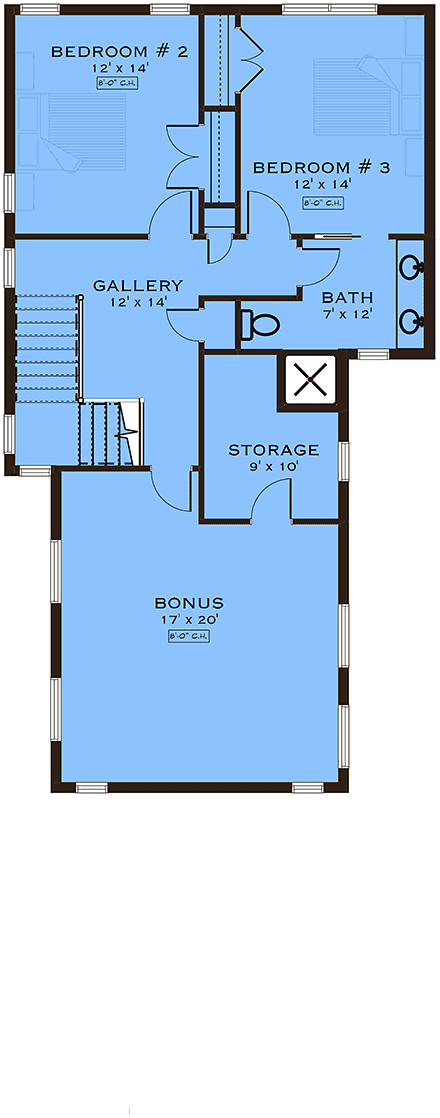 Craftsman, Ranch House Plan 84657 with 3 Beds, 4 Baths, 3 Car Garage Second Level Plan