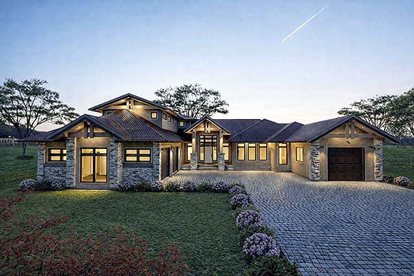 Craftsman, Ranch House Plan 84657 with 3 Beds, 4 Baths, 3 Car Garage Elevation