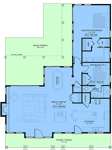 Cottage, Country, Craftsman, Farmhouse House Plan 84663 with 2 Beds, 2 Baths First Level Plan