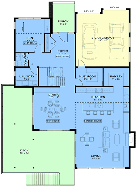 Contemporary, European, Modern House Plan 84664 with 3 Beds, 4 Baths, 2 Car Garage First Level Plan