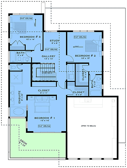 Contemporary, European, Modern House Plan 84664 with 3 Beds, 4 Baths, 2 Car Garage Second Level Plan