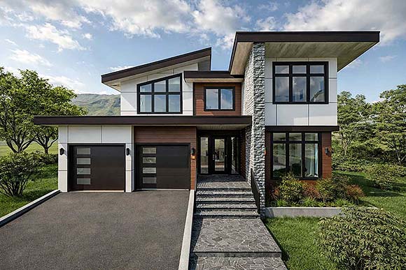 Contemporary, European, Modern House Plan 84664 with 3 Beds, 4 Baths, 2 Car Garage Elevation