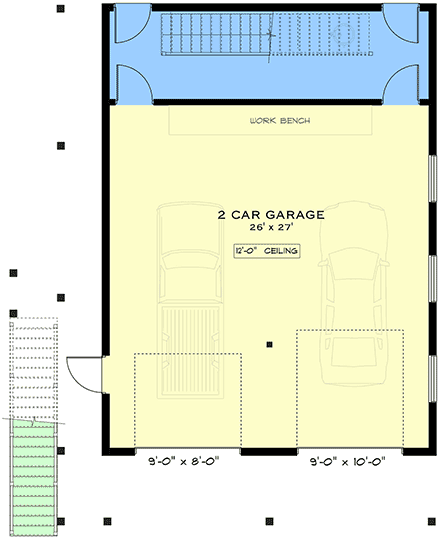 Cottage, Country, Craftsman, Farmhouse Garage-Living Plan 84665 with 2 Beds, 1 Baths, 2 Car Garage First Level Plan