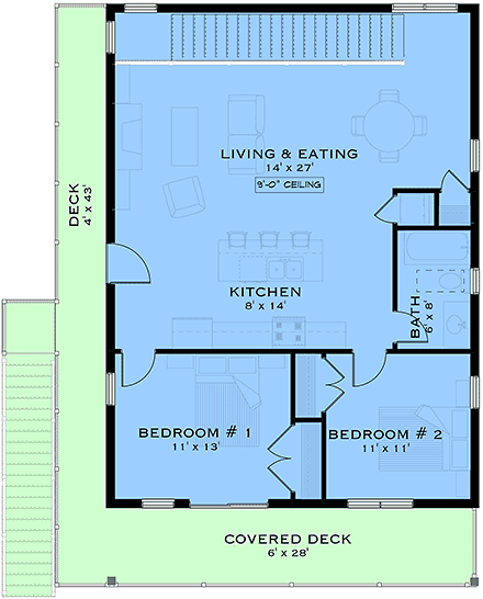 Cottage, Country, Craftsman, Farmhouse Garage-Living Plan 84665 with 2 Beds, 1 Baths, 2 Car Garage Second Level Plan