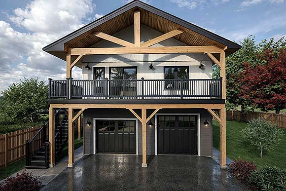 Cottage, Country, Craftsman, Farmhouse Garage-Living Plan 84665 with 2 Beds, 1 Baths, 2 Car Garage Elevation