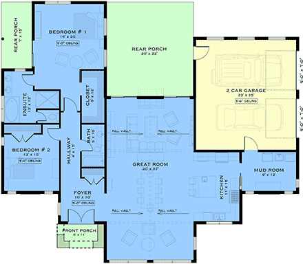A-Frame, Contemporary, Craftsman, Farmhouse House Plan 84667 with 2 Beds, 2 Baths, 2 Car Garage First Level Plan