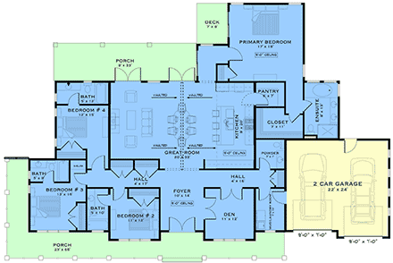 Coastal, Country, Craftsman, Farmhouse House Plan 84668 with 4 Beds, 5 Baths, 2 Car Garage First Level Plan