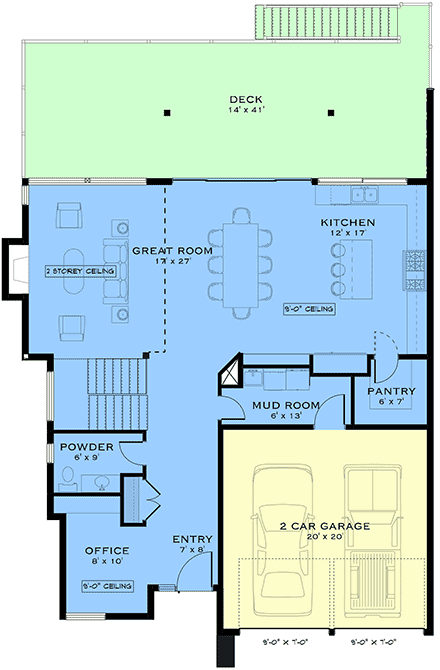 Contemporary, European, Modern House Plan 84669 with 3 Beds, 4 Baths, 2 Car Garage First Level Plan