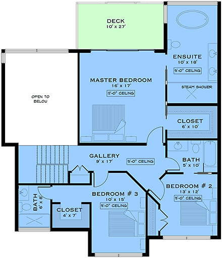 Contemporary, European, Modern House Plan 84669 with 3 Beds, 4 Baths, 2 Car Garage Second Level Plan