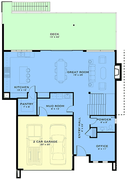 Contemporary, European House Plan 84670 with 3 Beds, 4 Baths, 2 Car Garage First Level Plan