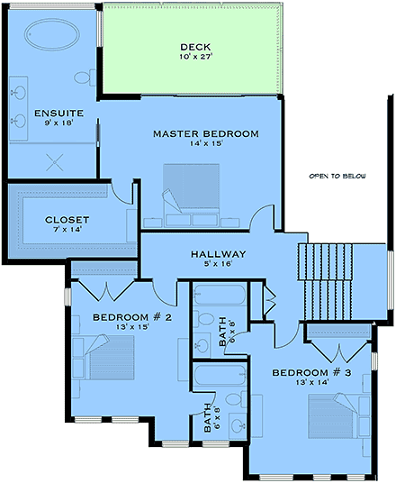 Contemporary, European House Plan 84670 with 3 Beds, 4 Baths, 2 Car Garage Second Level Plan