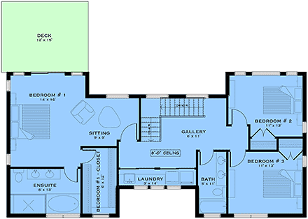 Cottage, Country, Craftsman, Farmhouse House Plan 84671 with 3 Beds, 3 Baths, 2 Car Garage Second Level Plan