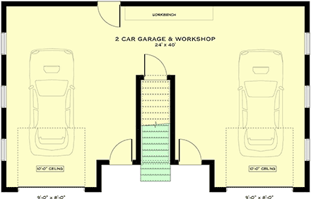 Cottage, Country, Farmhouse Garage-Living Plan 84673 with 2 Beds, 1 Baths, 2 Car Garage First Level Plan