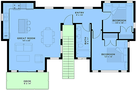 Cottage, Country, Farmhouse Garage-Living Plan 84673 with 2 Beds, 1 Baths, 2 Car Garage Second Level Plan