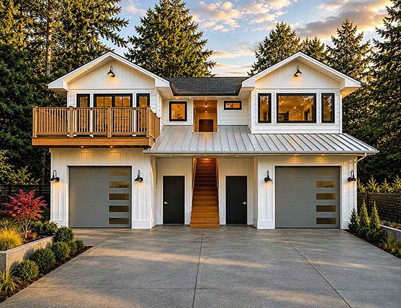 Cottage, Country, Farmhouse Garage-Living Plan 84673 with 2 Beds, 1 Baths, 2 Car Garage Elevation