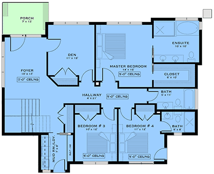 Cabin, Contemporary, European House Plan 84674 with 3 Beds, 4 Baths First Level Plan