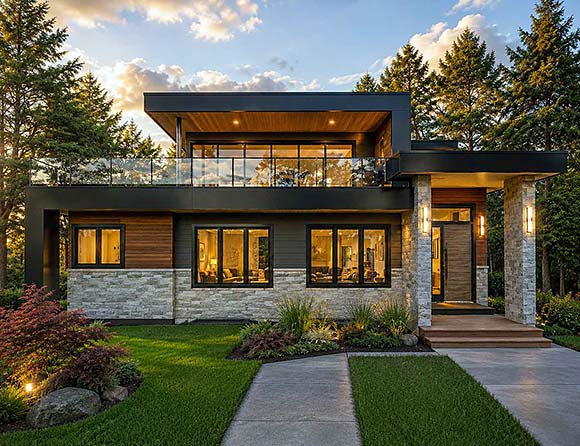Cabin, Contemporary, European House Plan 84674 with 3 Beds, 4 Baths Elevation